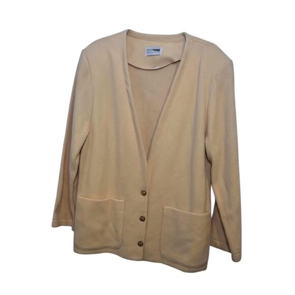 Vintage Russ Pale Butter Yellow Cardigan Sweater Grandpa Grandma Modest XL - Picture 1 of 6